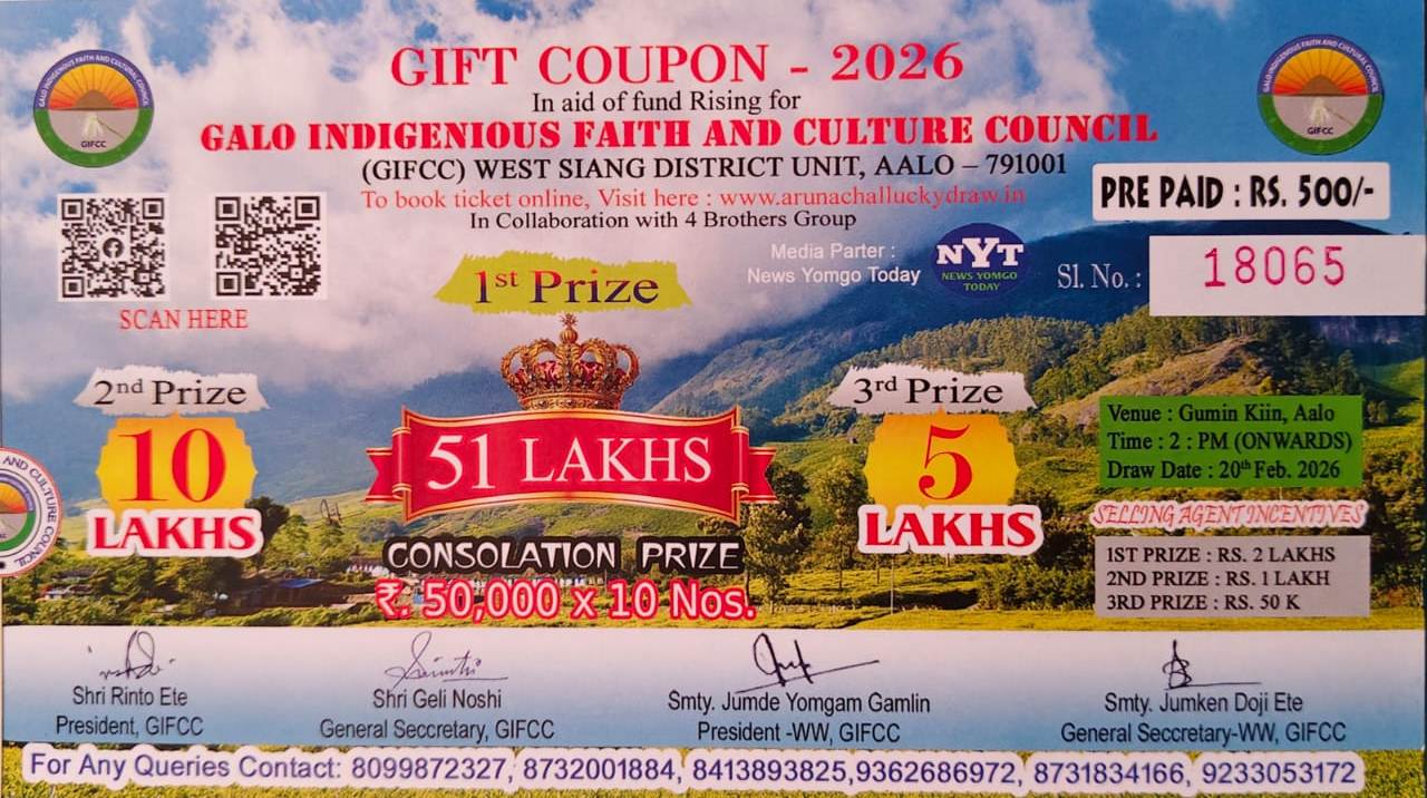 GIFT COUPON -2026 In aid of fund Rising for GALO INDIGENIOUS FAITH AND CULTURE COUNCIL